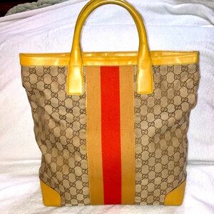 Gucci monogram sherry line  Tote Bag with leather trim